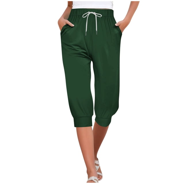 Timegard Womens Capri Pants Elastic Waisted Drawstring Cinch Bottom Comfy Casual Cropped Pants with Pockets