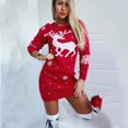 thumbnail image 2 of Women‘s O Neck Elk Snowflake Christmas  Pullover Sweater Knit Mini Dress, 2 of 2
