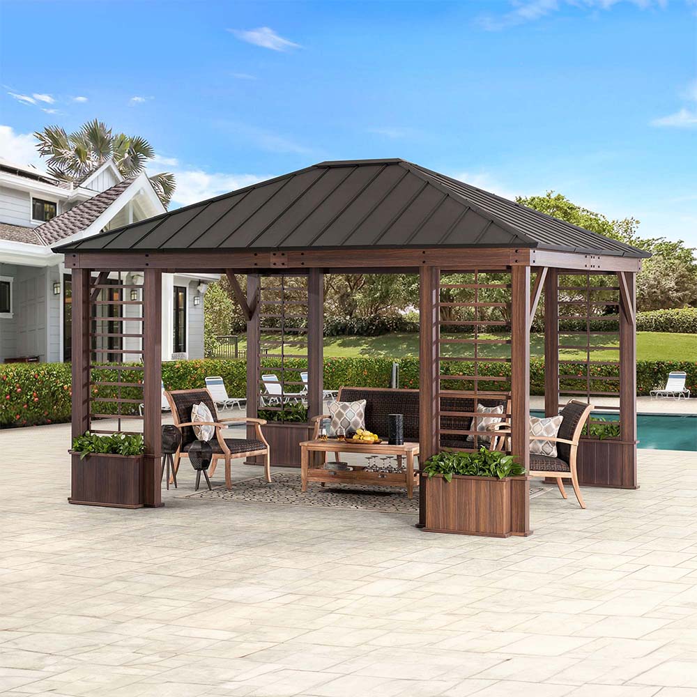 Sunjoy 13.3 ft. x 14.8 ft. Outdoor Metal Hardtop Gazebo