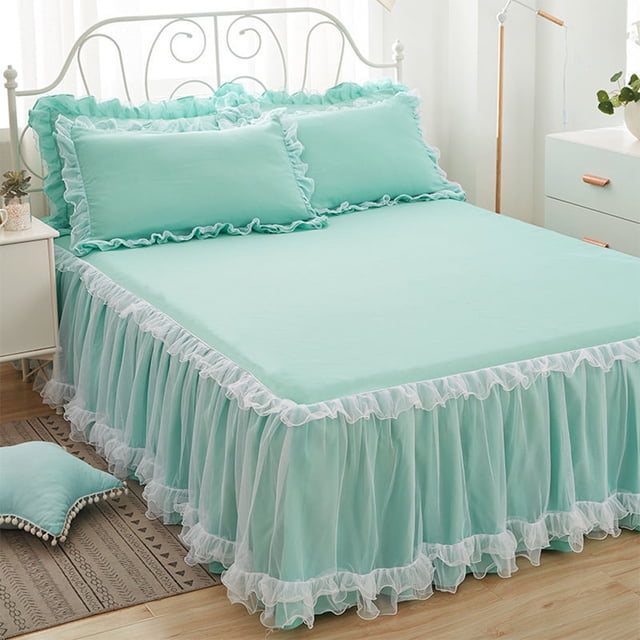 kurtrusly Elegant Princesses Bed Skirt Durable And Beautiful For Anywhere Easy To Clean Ruffled Bed Skirt green