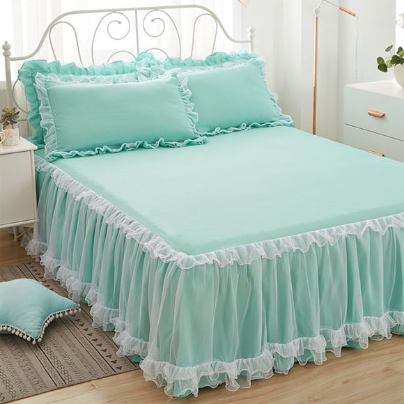 fastboy Housse de Matelas Antidérapante avec Jupe de Lit Élégante Princesses Facile à Nettoyer Jupe de Lit Unique à Volants Verte