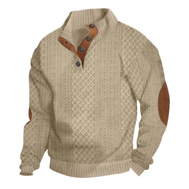 FAIWAD Mens Long Sleeve Pullover Tops Stand Collar Button Down Classic Color Block Plus Size Tops