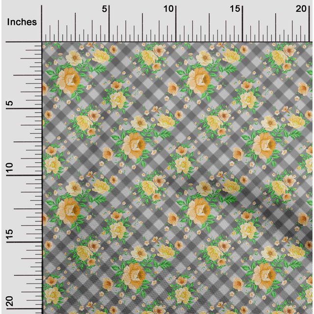 oneOone Silk Tabby Fabric Leaves & Floral Check Printed Craft Fabric BTY 42 Inches Wide