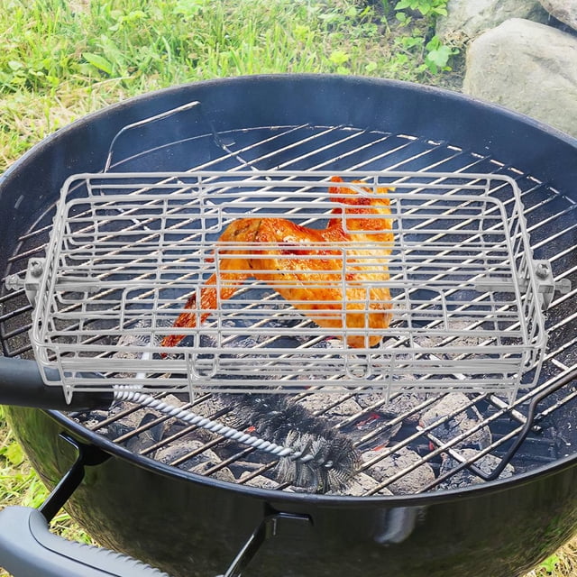 AMERTEER Grille Rotative Réglable pour Poisson, Agneau, Poulet, Ailes, Outil, Rôtissoire, Cage et Panier à Poisson pour Grillades en Plein Air et Camping