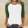 thumbnail image 4 of BVOFAR Hauts pour Femmes à Manches 3/4 à Col Ras du Cou Blouses à Blocs de Couleur Mode Chemises Raglan Décontractées Coupe Ample 2025, 4 of 7