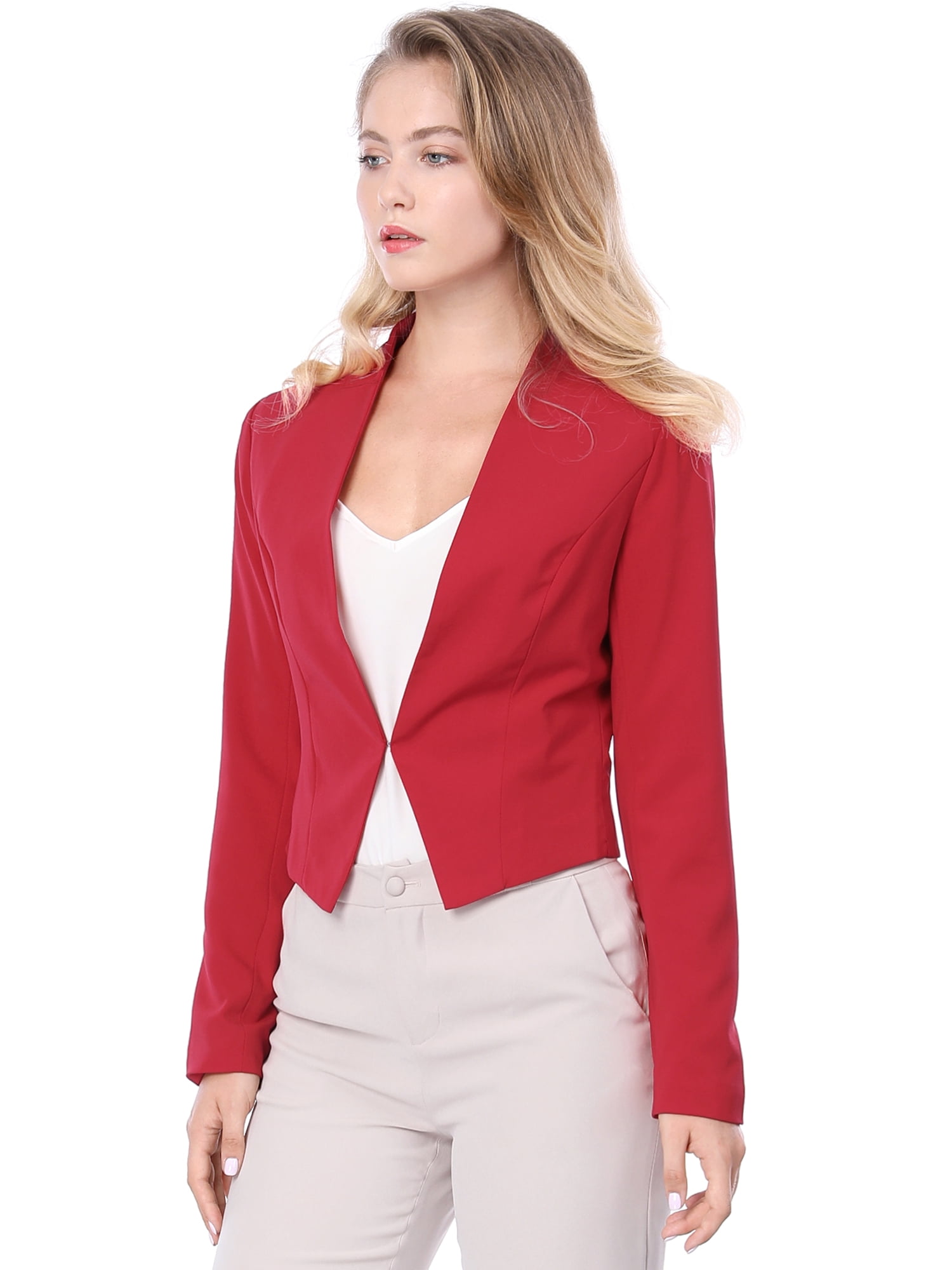 INSPIRE CHIC Women's Collarless Work Office Business Casual Cropped Blazer Jacket