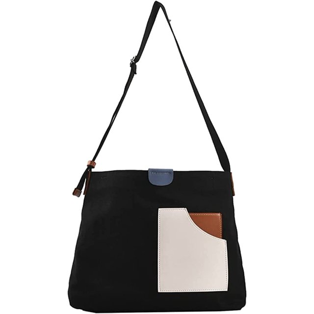 LinYooLi Fashion Splicing Shoulder Bag for Women Girls Chic Grid Canvas Hobo Tote Handbag Color Contrast