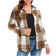 thumbnail image 1 of IROINID Surchemise Courte pour Femmes Col Rabattu à Carreaux Manches Longues Manteau Chemise Sans Capuche Décontracté, Jaune, 1 of 4