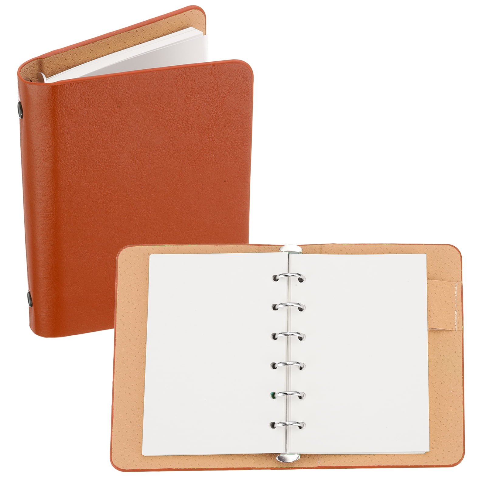REGALWOVEN 6 Ring Binder Cover, A7 Leather Notebook Binder Loose Leaf Planner with 50 Sheets Paper, Orange