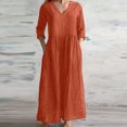 thumbnail image 1 of Robe de Collation des Grades Mode Femme Printemps/été Col en V Manches 3/4 Robe en Coton et Lin Robe T-Shirt pour Femmes en Liquidation, 1 of 6