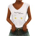 thumbnail image 1 of Pompotops T-Shirt Sans Manches à Col en V Décontracté à Imprimé pour Femme, Chandail, 1 of 5