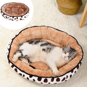 Dvkptbk dog mat Winter Warm Plush Oval Plush Pet Bed Two Sides Available Brown Spotted Pet Bed Cats Bed Dog Bed Four Seasons Pet Mat P.P Filled Pet Mat