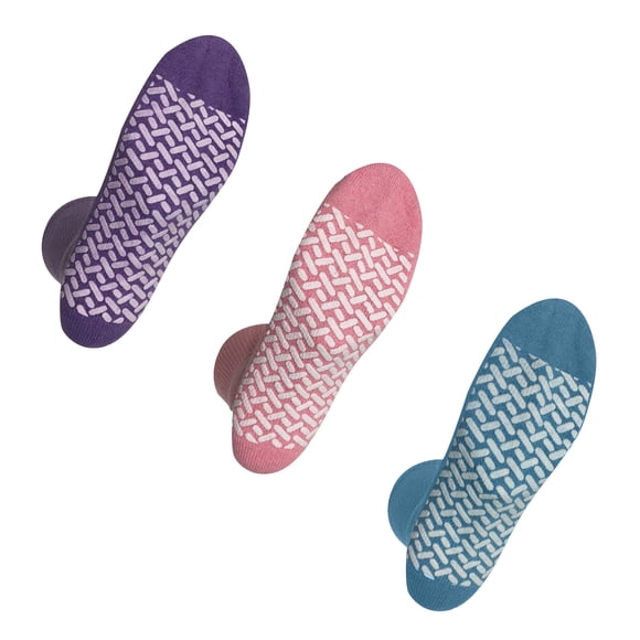 Noble Health Care Diabetic anti Skid Hospital Slipper Socks Women's 9-11, Purple, Pink, Light Blue (3 Pack)
