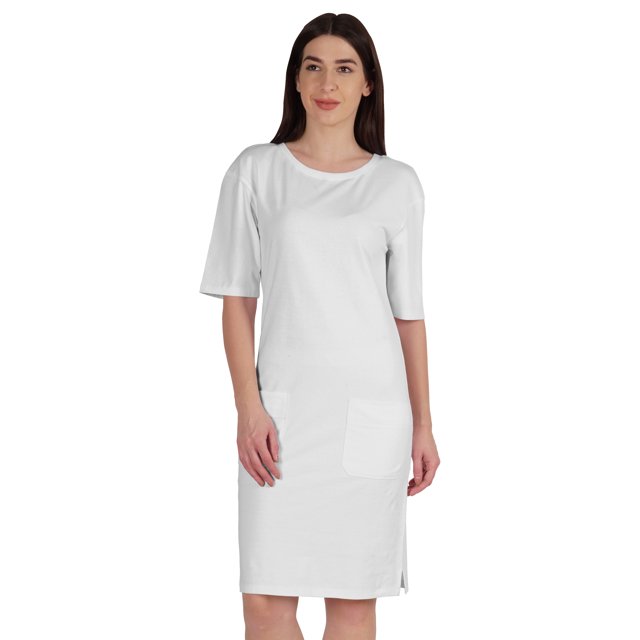 Inkmeso Robe T-Shirt pour Femmes à Manches au Coude, Coupe Régulière, avec Poches avant