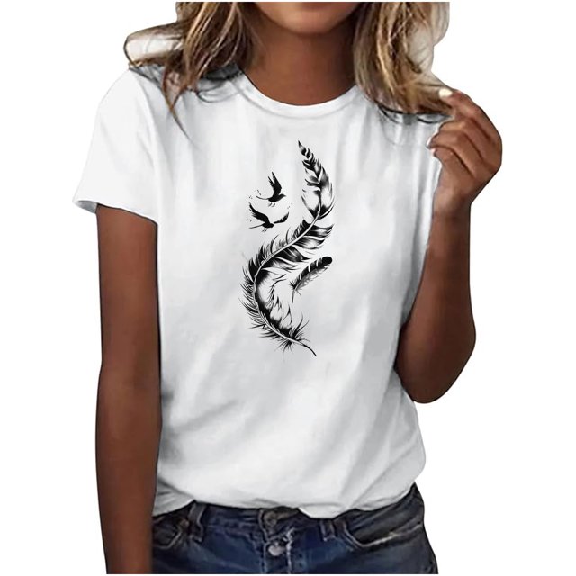 Plebaso T-Shirt Imprimé pour Femme Décontracté à Manches Courtes, T-Shirt Graphique à Col Rond, T-Shirts Amples d'Été 2025