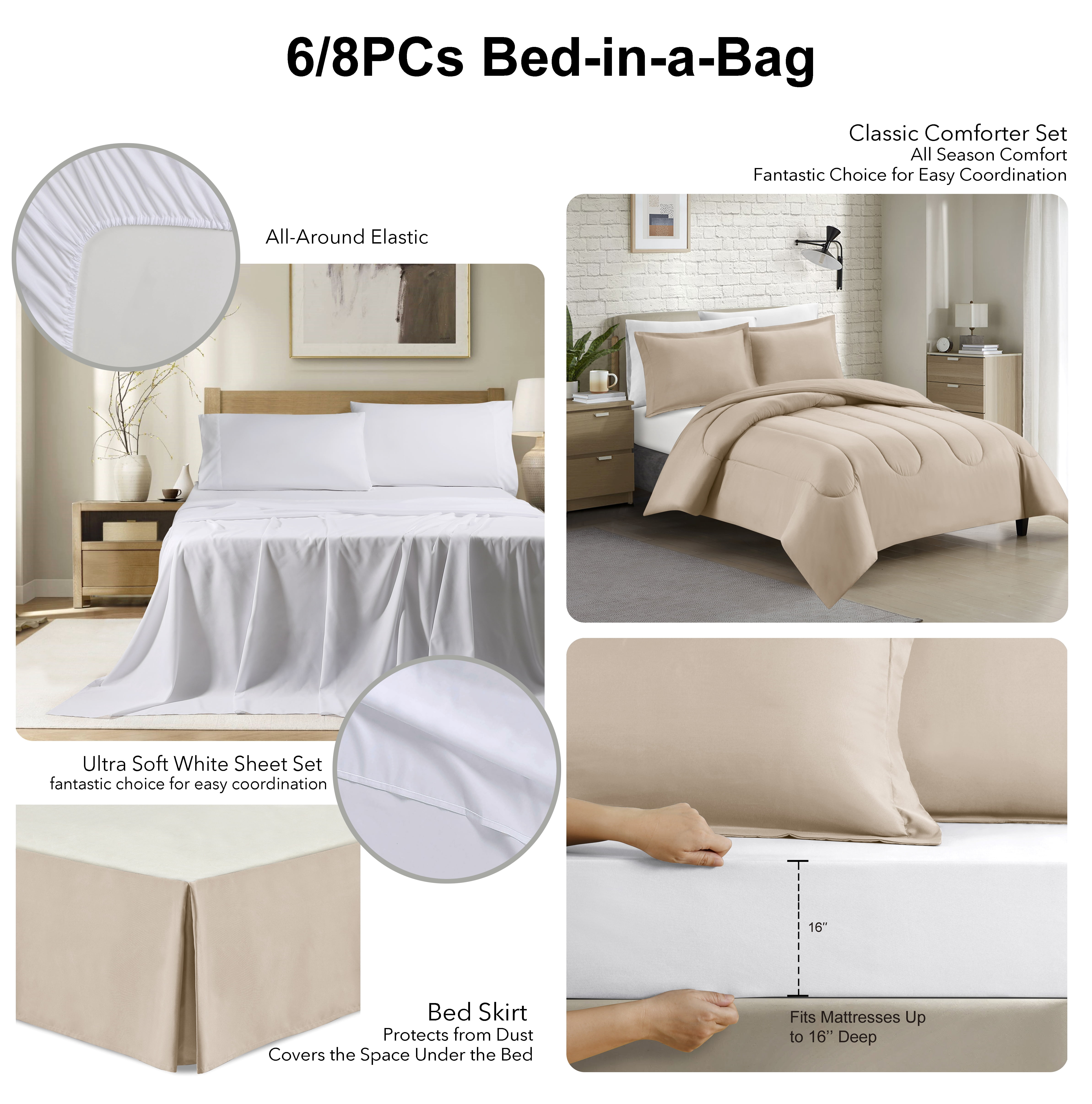 Swift Home Luxury 6 Piece Bed in a Bag, All Season Complete Bedding Set, Twin/ Twin XL