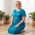 thumbnail image 2 of Agnes Orinda Nuisettes pour Femmes Grande Taille Fête des Mères Col Rond Manches Courtes Robe de Nuit Imprimé Chats Pyjamas Détente Maison avec Poche 1X Bleu Paon, 2 of 8