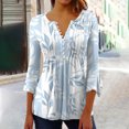 thumbnail image 2 of Pompotops Women's Casual Trumpet 3/4 Sleeve Printed Buttoned Basic Ruched Tops Pleated T-shirts Blouses On Sale, 2 of 5