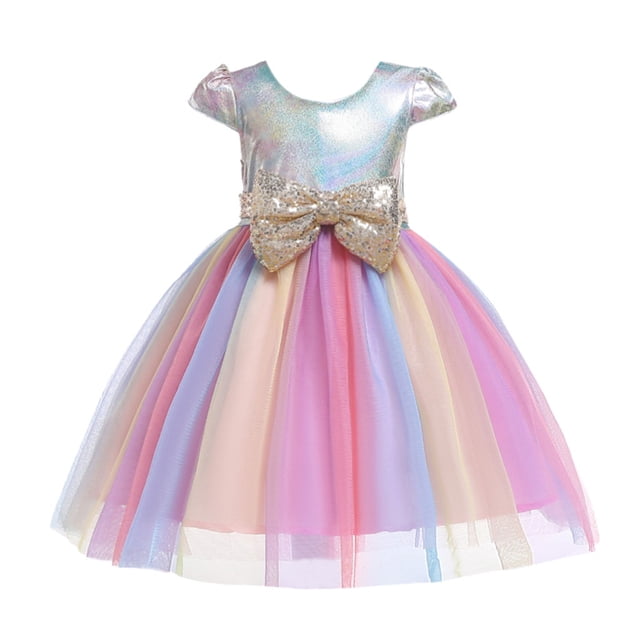 B91xZ Robe Évasée à Manches à Volants pour Filles, Manches à Volants, Robe Midi Évasée à Étages Décontractée avec Poches, Rose 4-5 Ans