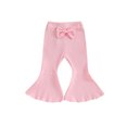thumbnail image 1 of Kmbangi Kids Girl Flare Pants Solid Color Ribbed Elastic Bell Bottoms Trousers Bow Ruffle Pants for Toddler Baby, 1 of 8