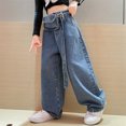 thumbnail image 5 of BOBOGOJP Toddler Girl Straight Leg Jeans Elastic Waist Distressed Ripped Straight Leg Denim Jeans Red 2-3 Years, 5 of 5