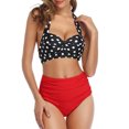 thumbnail image 4 of Women Vintage Swimsuit Two Piece Retro Halter Ruched High Waist Print Bikini Set, 4 of 8