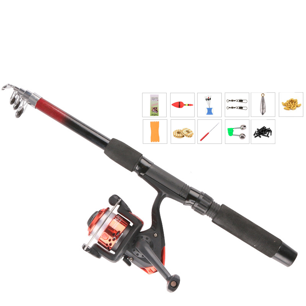 Telescopic fishing rod and rotating fishing reel combination complete fishing rod and fishing reel fishing gear accessories storage box