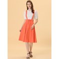 thumbnail image 3 of Unique Bargains Jupe Midi Plissée à Bretelles Rétro à Taille Élastique pour Femme, Orange, TG, 3 of 5