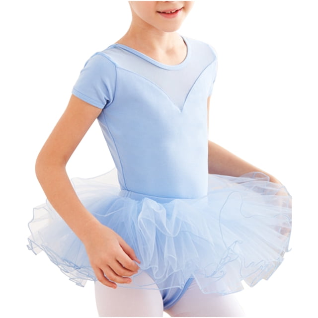 Baby Girls Childrens Dance Clothes Summer Short Sleeves Training Clothes Ballet One-piece Performance Clothes Skirt Set