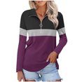 thumbnail image 1 of Plebaso Chemises à Manches Longues pour Femmes à Blocs de Couleur Quart Zip Hauts Décontractés Col Pull Blouses pour Femmes, 1 of 7