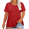 thumbnail image 2 of DDAPJ pyju T-shirts pour Femmes Grande Taille Unis Basiques d'Été Col Rond Manches Courtes Hauts Tee Unis Décontractés Blouse d'Entraînement Ventes Prime Rouge TTG, 2 of 4