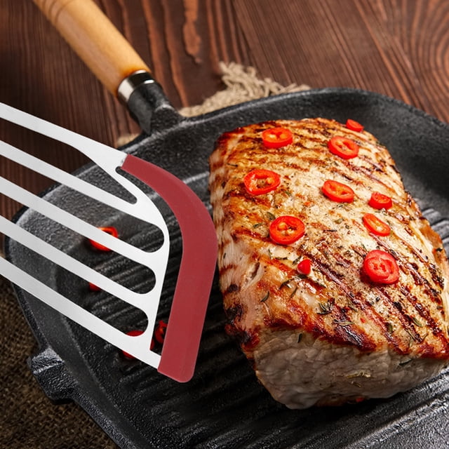 weibbin High Temperature Resilient And Non Slip Stainless Steel Frying Shovel With Hollow Iron Platter For Grilling Steak And Frying Fish