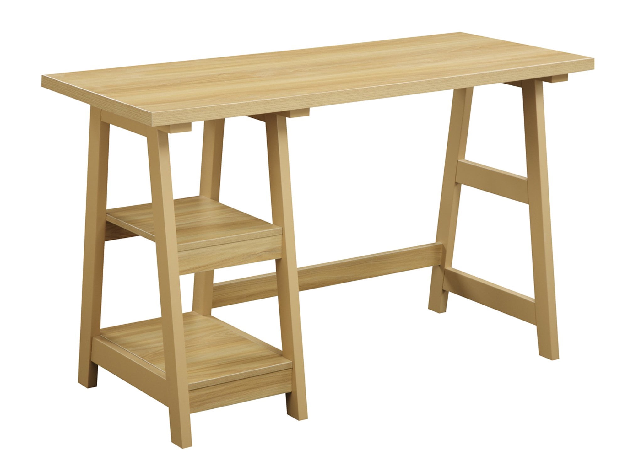 Convenience Concepts Designs2Go Trestle Desk in Off White Light Oak Wood Finish