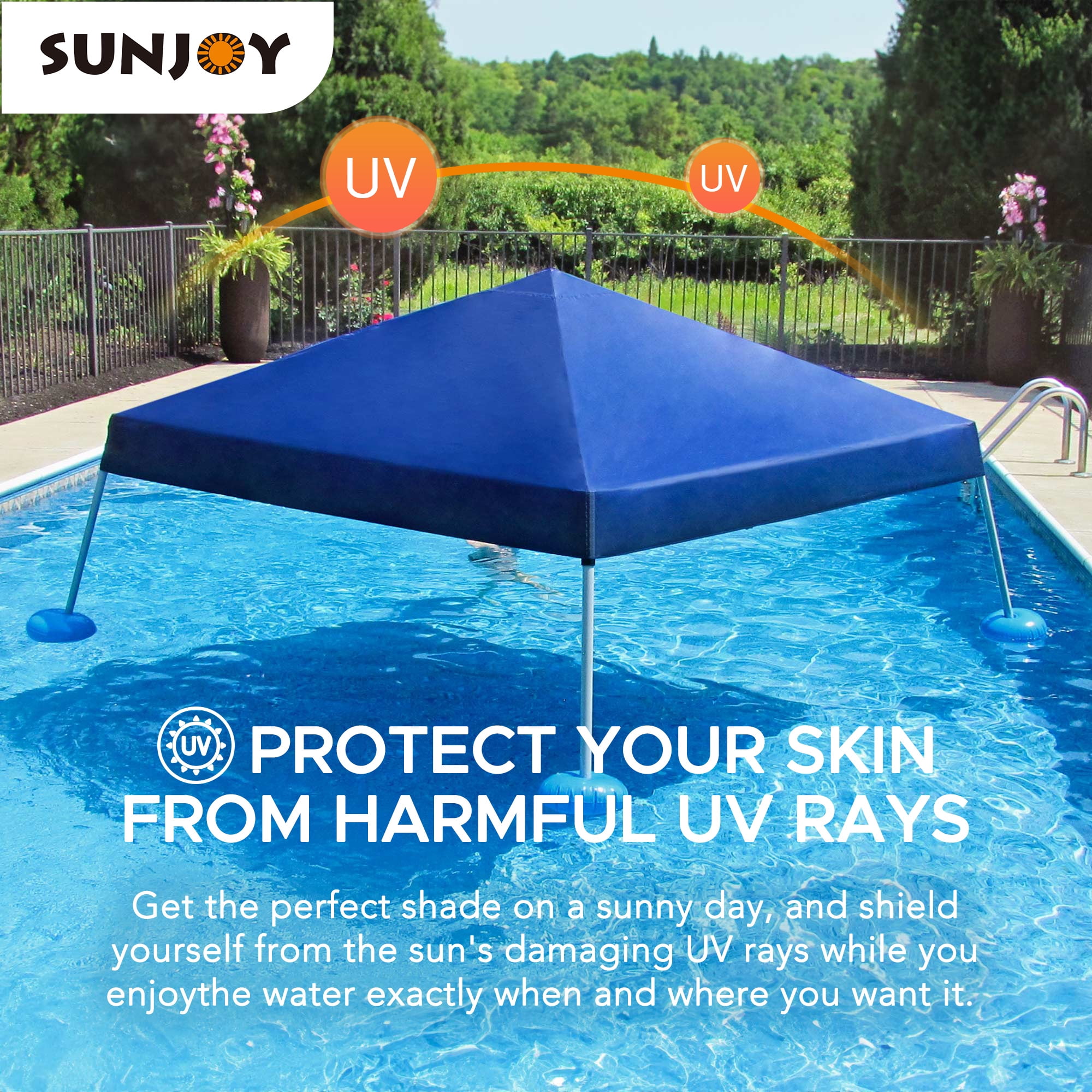 Sunjoy Floating Pool Canopy with Add-on 36x24 in. Wicker Tray,Gray