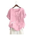 thumbnail image 3 of Pompotops T-Shirt Décontracté Ample en Lin pour Femmes Grande Taille Quotidien Boho Tunique, 3 of 4