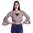 thumbnail image 4 of Moomaya Printed Womens Crop Top Wrap Style Top Wear Ruffle Long Sleeve Casual Summer Blouse, 4 of 5
