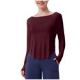 thumbnail image 1 of Timegard Workout Tops for Women Scoop Neck Long Sleeve Crop Tops Irregularly Athletic Running Tee Shirts, 1 of 5