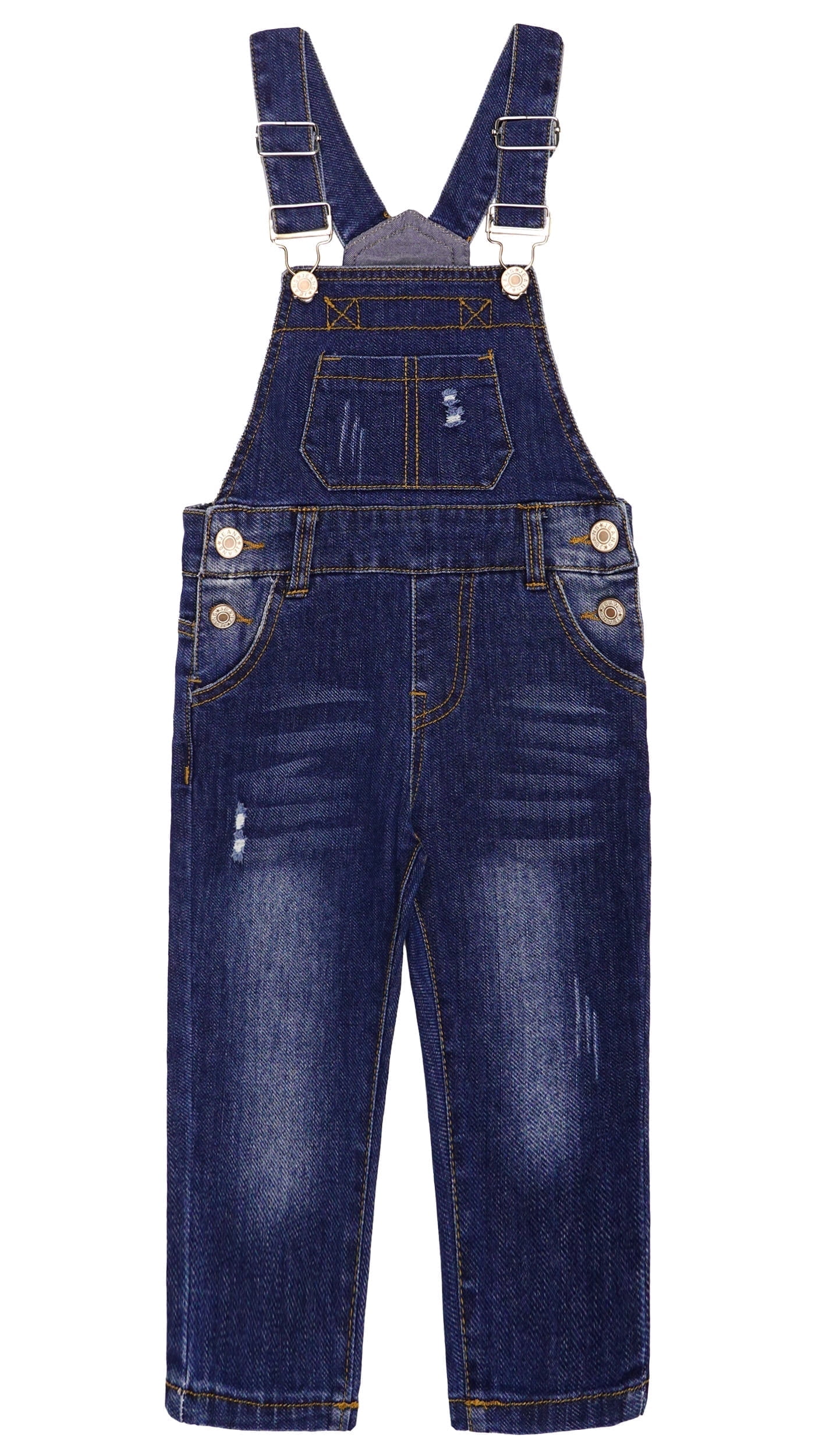 KIDSCOOL SPACE Little Boys Slim Fit Jeans,Ripped Big Bib Pocket Fashion Denim Overalls,Deep Blue,9-12 Months