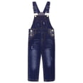 thumbnail image 1 of KIDSCOOL SPACE Little Boys Slim Fit Jeans,Ripped Big Bib Pocket Fashion Denim Overalls,Deep Blue,8-9 Years, 1 of 8