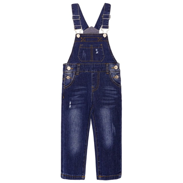 KIDSCOOL SPACE Little Boys Slim Fit Jeans,Ripped Big Bib Pocket Fashion Denim Overalls,Deep Blue,8-9 Years