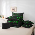 thumbnail image 4 of Erosebridal Abstract Bedding Sets King Size, Green Black Comforter Sets with Sheets, Geometric Line Decor, Reversible 7pcs, 4 of 5