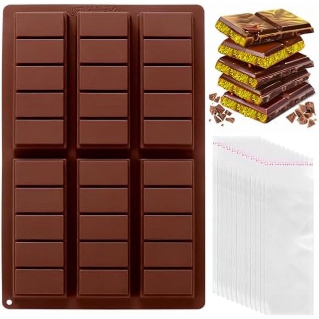 Chocolate Bar Mold Deep, Silicone Thick Chocolate Bar Mold for Stuffed Bar, Rectangle Knafeh Pistachio Chocolate Bar Break Apart Candy Bar Molds with 100pcs Storage Bags rectangular deep chololate