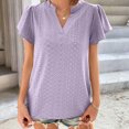 thumbnail image 3 of Birdeem Womens Spring and Summer Gold Lace Stitching V-Neck Solid Color Bottom T-Shirt Hollow Top, 3 of 8
