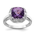 thumbnail image 1 of 925 Sterling Silver Rhodium-plated Diamond and Checker-Cut Amethyst Ring, 1 of 2