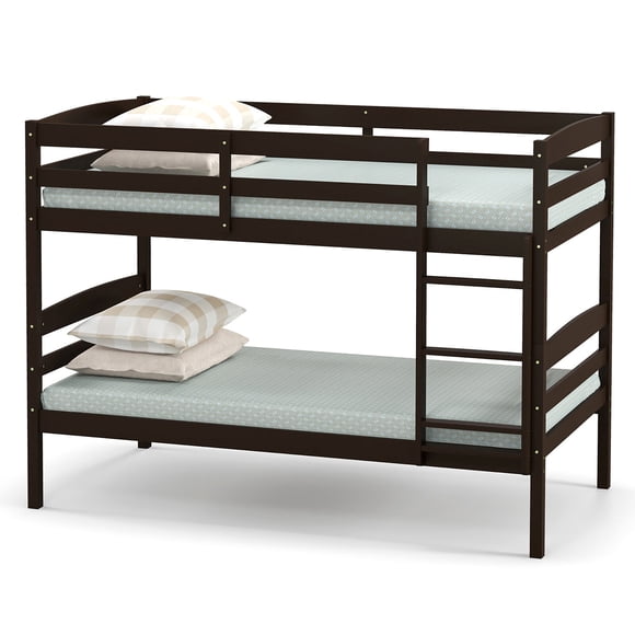 Gymax Twin Over Twin Bunk Bed Wooden Convertible Into 2 Beds High Guardrails Espresso