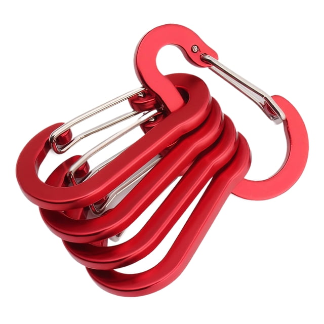 Transemion 5pcs Stainless Steel Climbing Button Carabiner Easy To Hiking And Backpacking red
