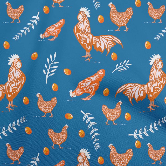 oneOone Cotton Silk Medium Blue Fabric Hen Craft Projects Decor Fabric Printed By The Yard 42 Inch Wide-HY