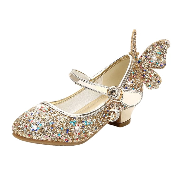 Povozer Girls High Heels Princess Shoes Spring and Autumn Children Show Shoes Girl Glass Shoes(Gold,13)