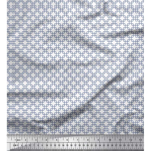 Soimoi White polyester Crepe Fabric Square Geometric Printed Craft Fabric by the Yard 42 Inch Wide