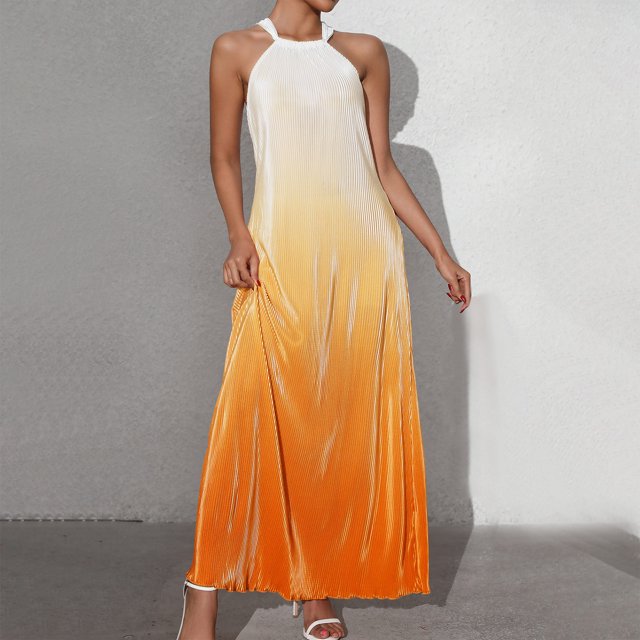 Ovzne Robes pour Femmes Robe Femme Printemps/été Dégradé Mode Aguichant Dos Nu Ligne A Longue Robe Grande Taille Robe Maxi Liquidation